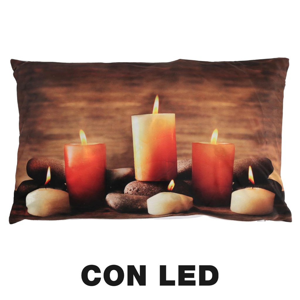 Cuscino tessuto candele led marrone cm30x50