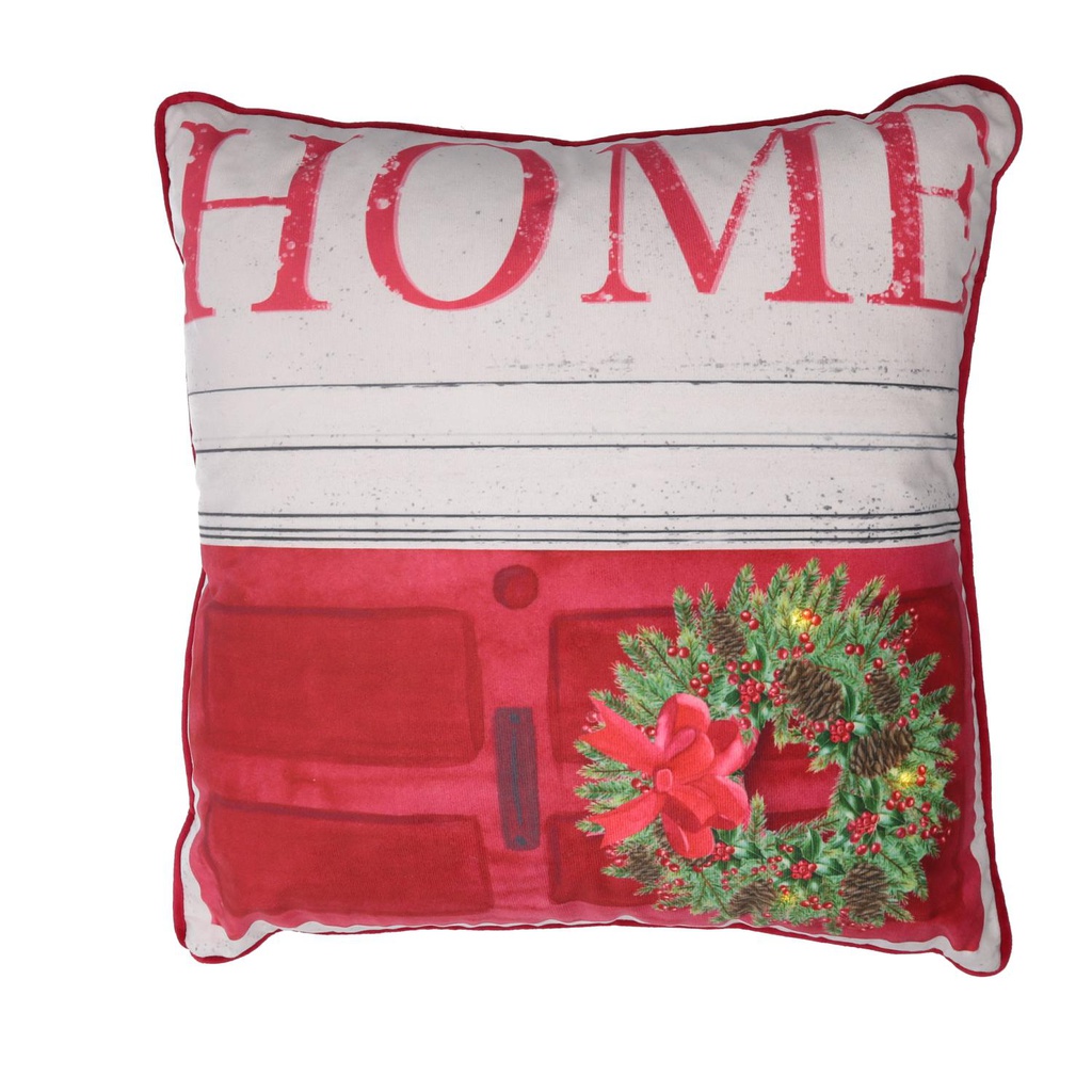 Cuscino tessuto ghirlanda rosso quadro con led cm40x40