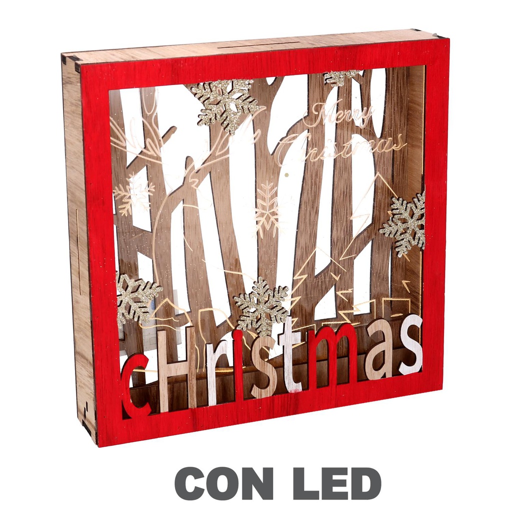 Decorazione legno led rosso cm22x4,5h22