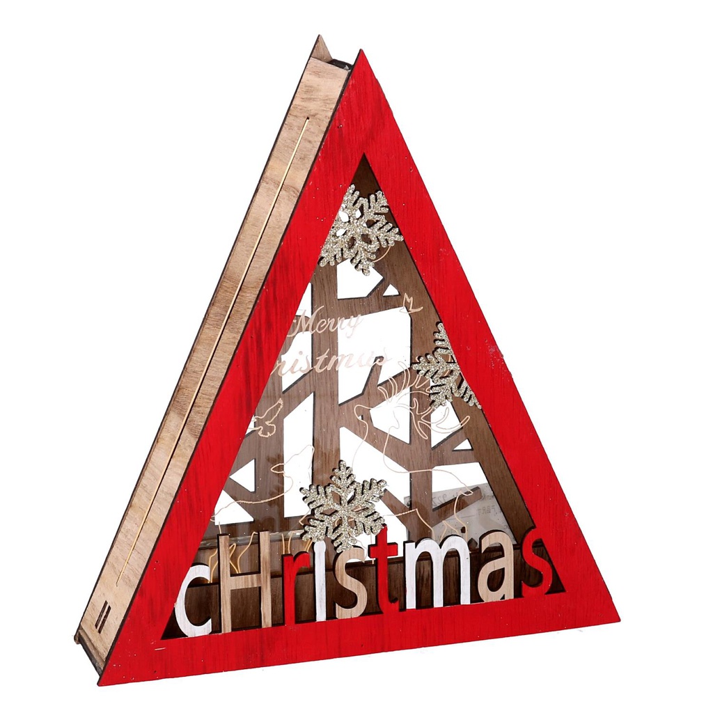 Decorazione legno led rosso triangolarecm22x4,5h20
