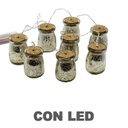 Festone bottiglie filo 8 pezzi vetro platino con led 200cm