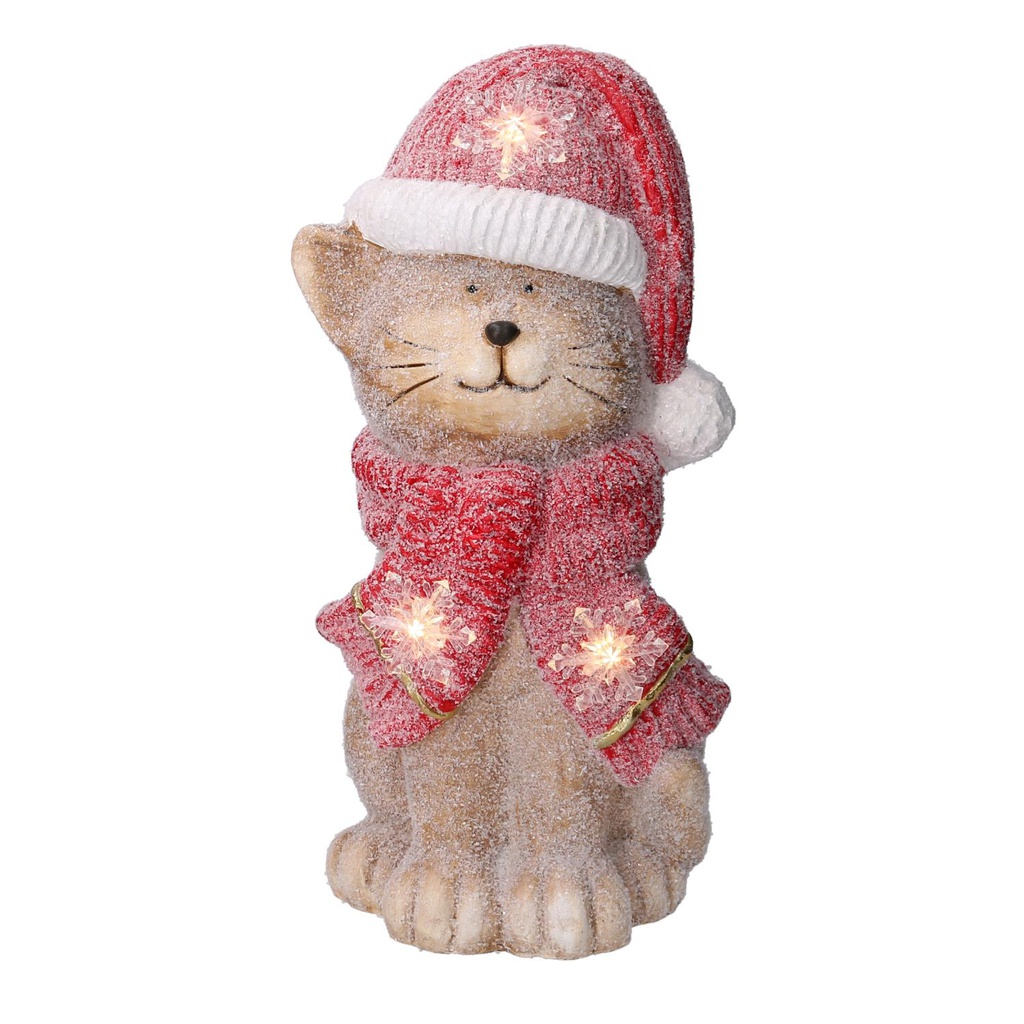 Gatto resina led cappello rosso cm19,5x18,5h40