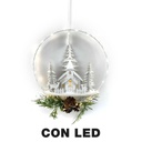 Ghirlanda metallo led con chiesa biancocm25x7x47,5