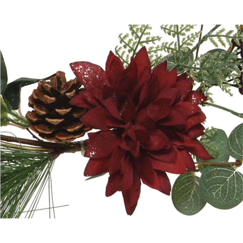 Ghirlanda ring rosso con fiori e pigne Ø30 cm