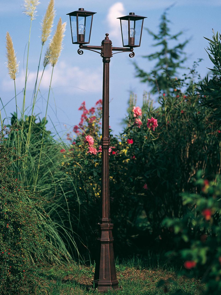 Lampada Sospesa in Alluminio Pressofuso con Diffusori in Vetro Trasparente ruggine
