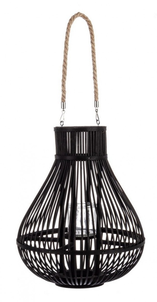 Lanterna Belem nero con manico in bamboo
