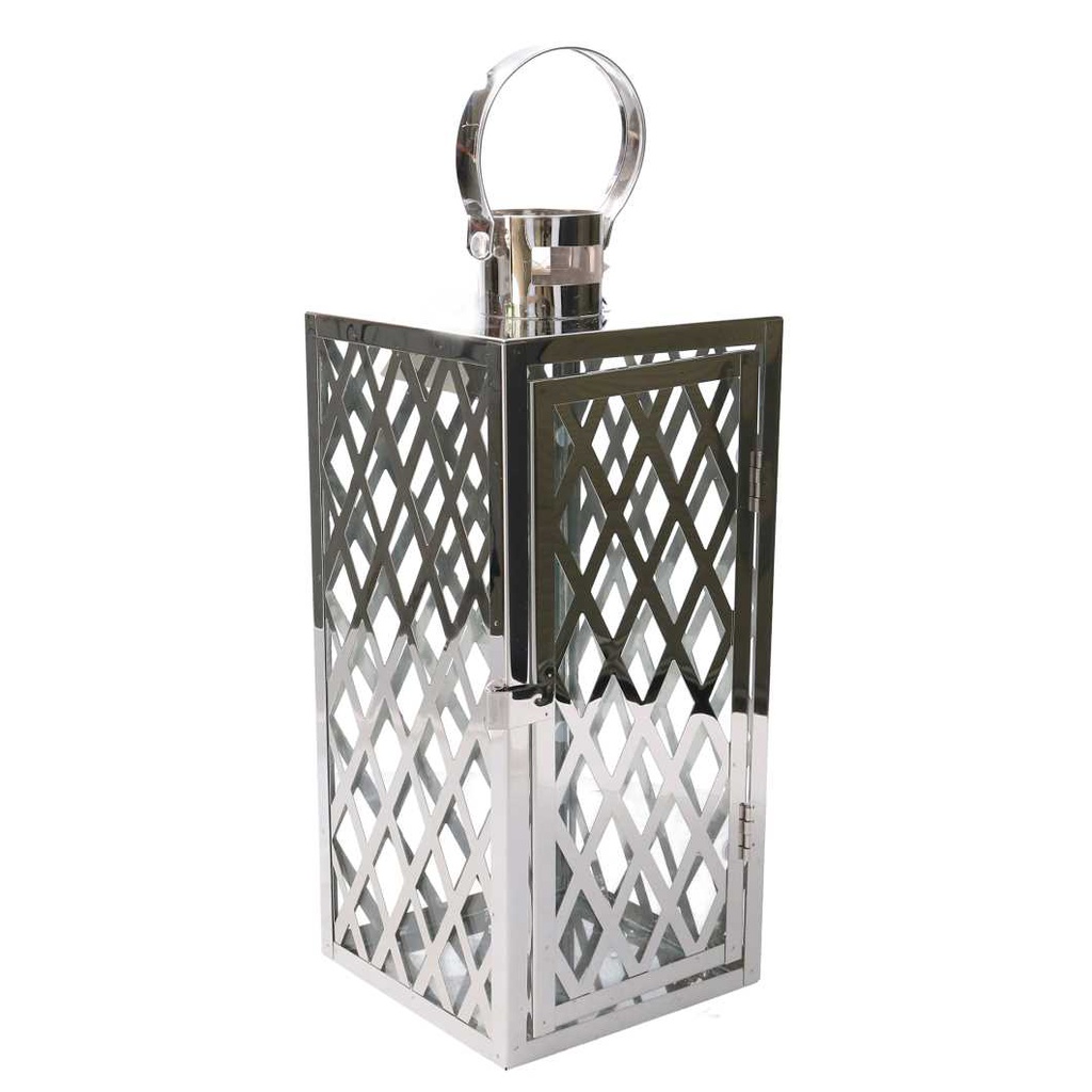 Lanterna metallo 1-2 argento quadro cm14x14h33