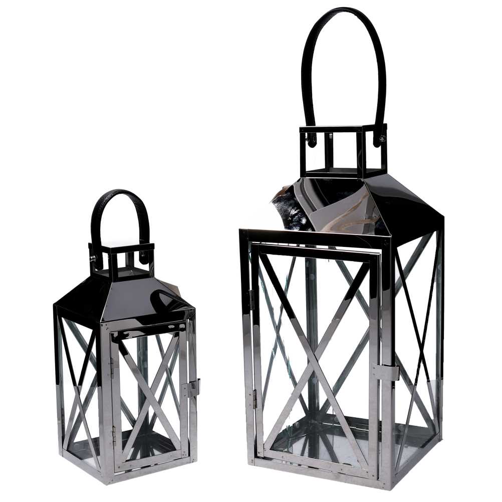 Lanterna metallo 1-2 argento quadro cm19x19h42