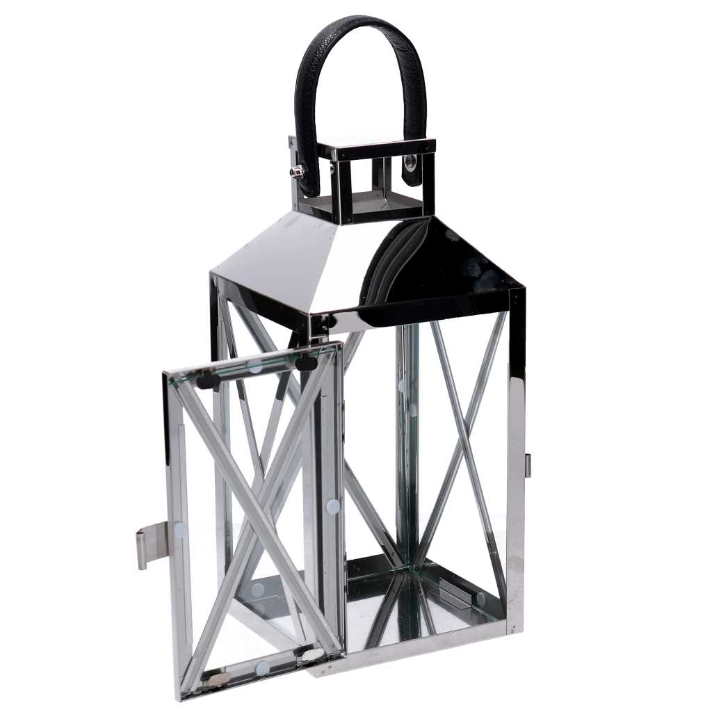 Lanterna metallo 1-2 argento quadro cm19x19h42