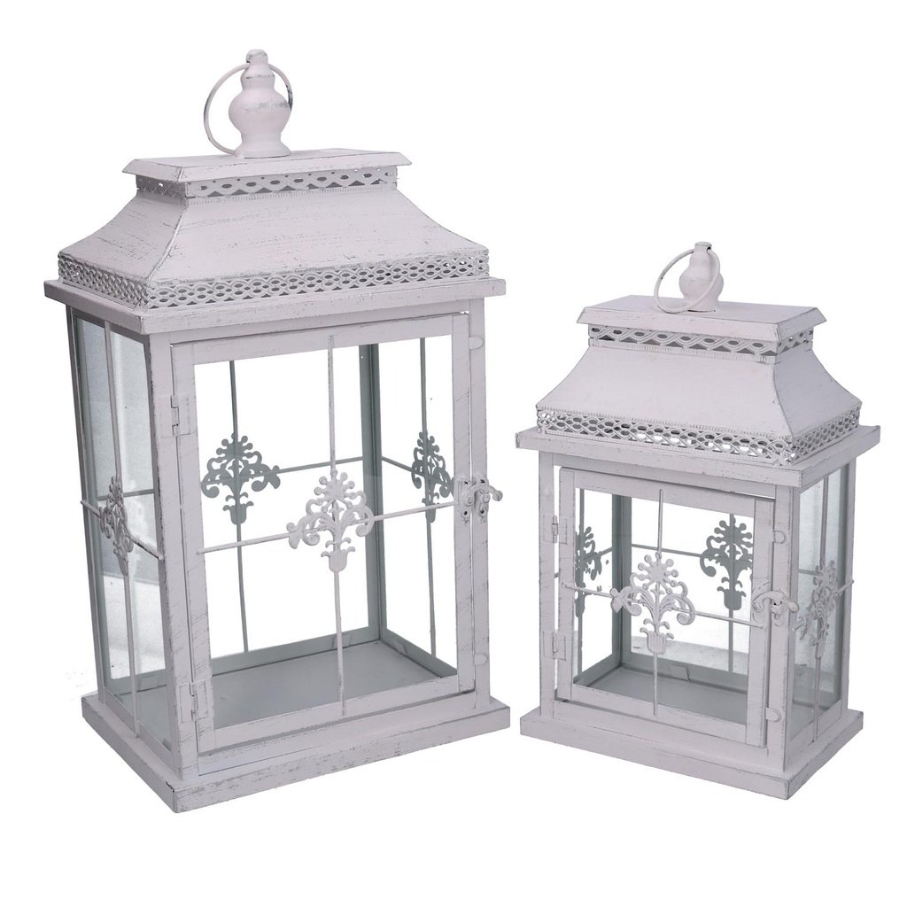 Lanterna metallo 1-2 bianco opaco argentata rettangolare cm25x18h47,5