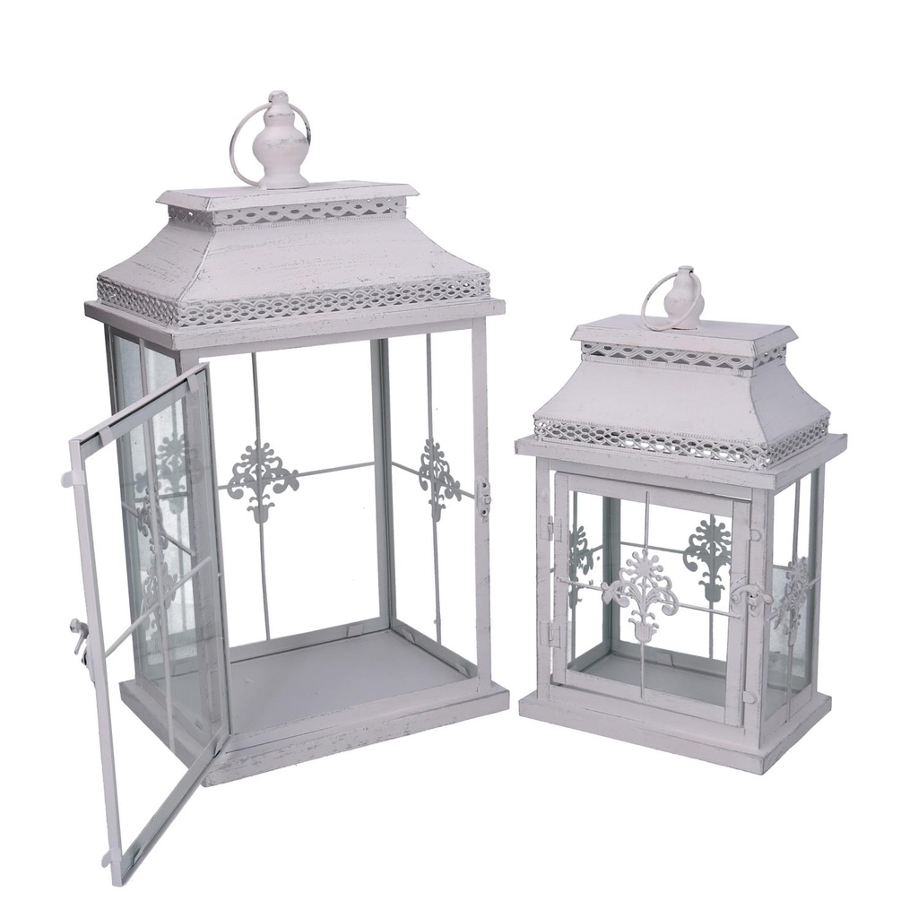 Lanterna metallo 1-2 bianco opaco argentata rettangolare cm25x18h47,5