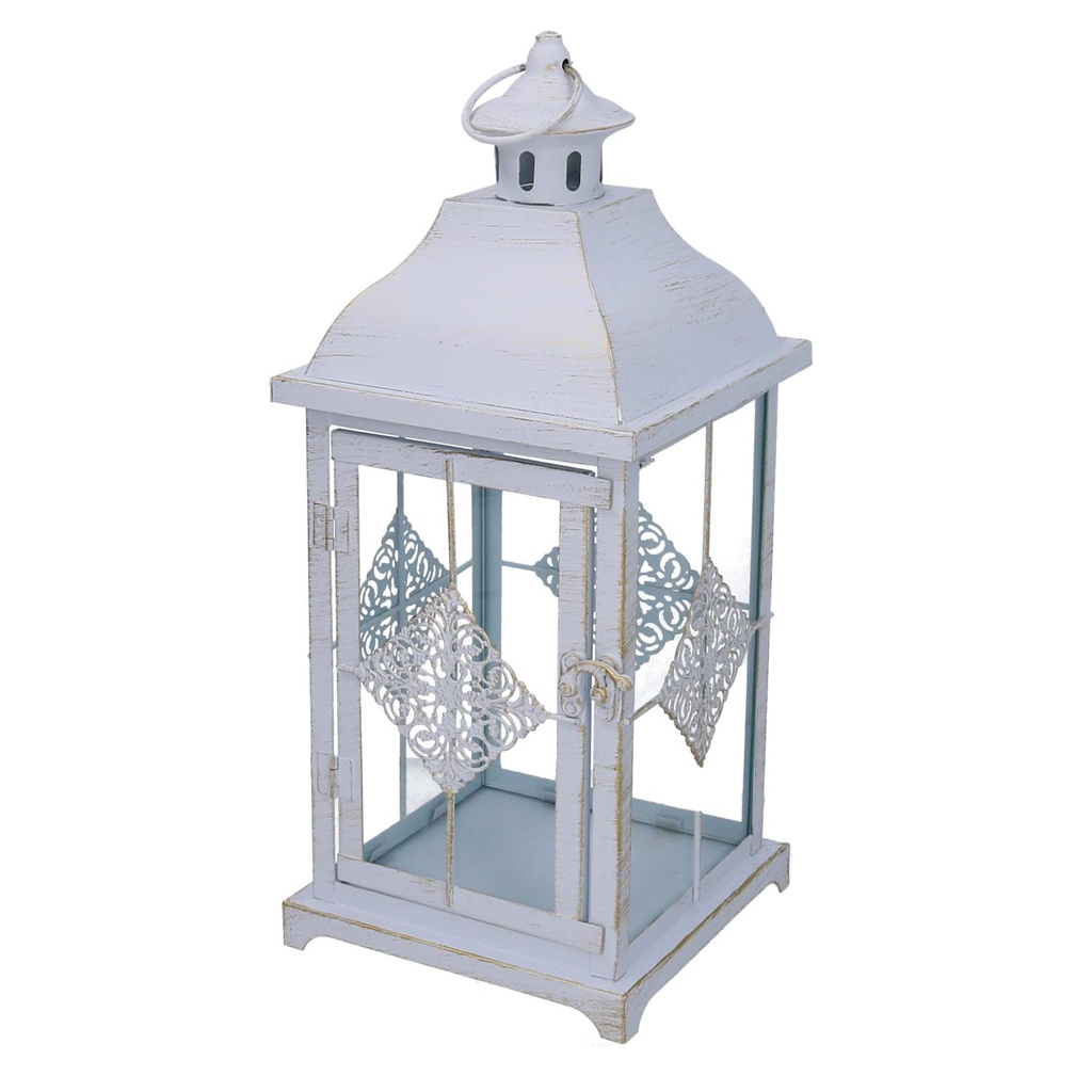 Lanterna metallo 1-2 bianco opaco dorato quadro cm22x22h51