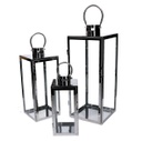 Lanterna metallo 1-3 argento quadro cm21x20,3h52,5
