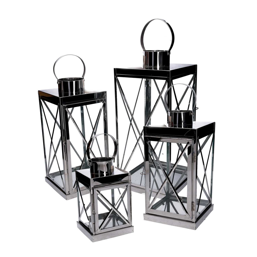 Lanterna metallo 1-4 argento quadro cm22,5x22h49,5