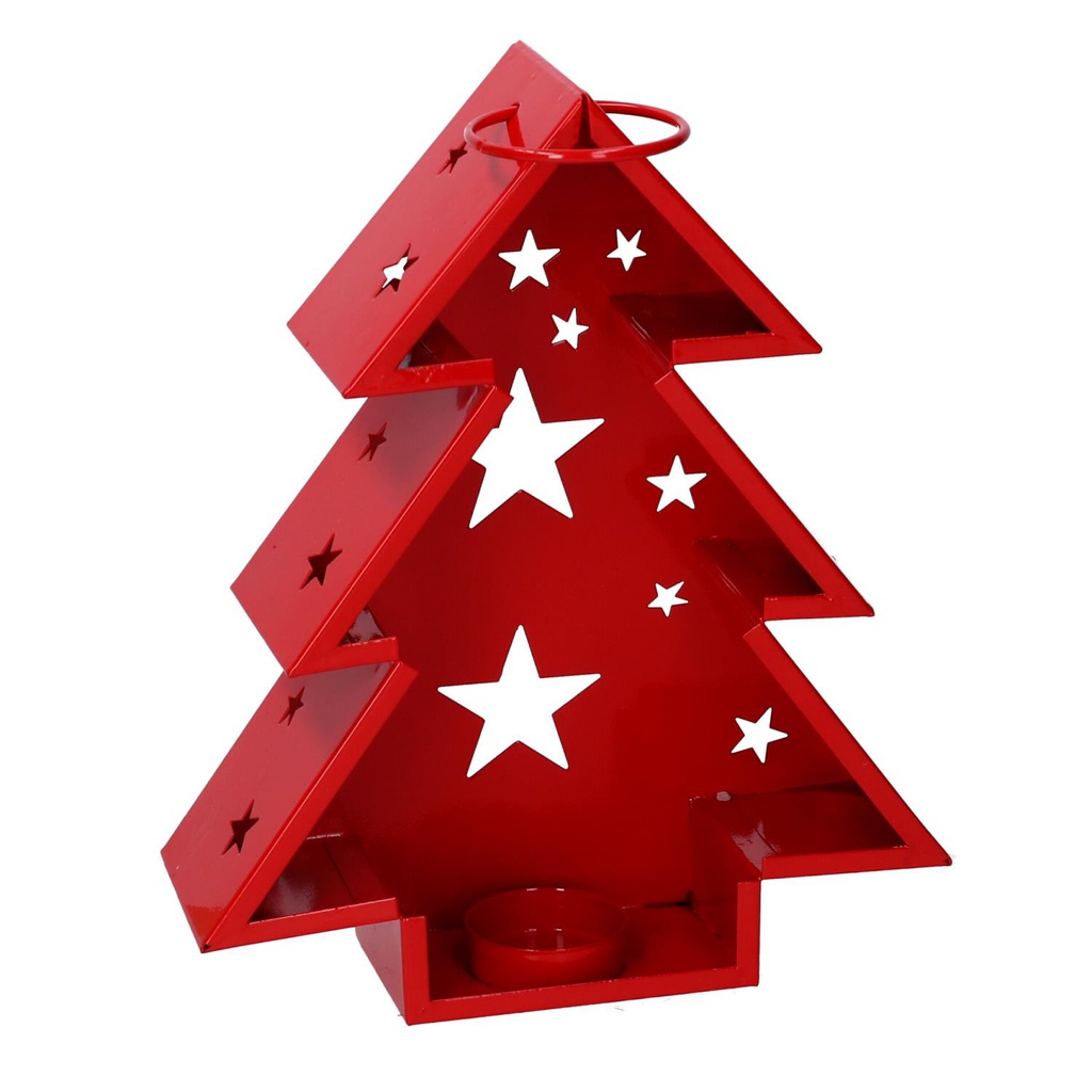 Lanterna metallo albero rosso cm27x7,5h32,5