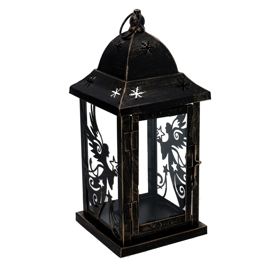 Lanterna metallo nero e oro quadro cm14x14h33