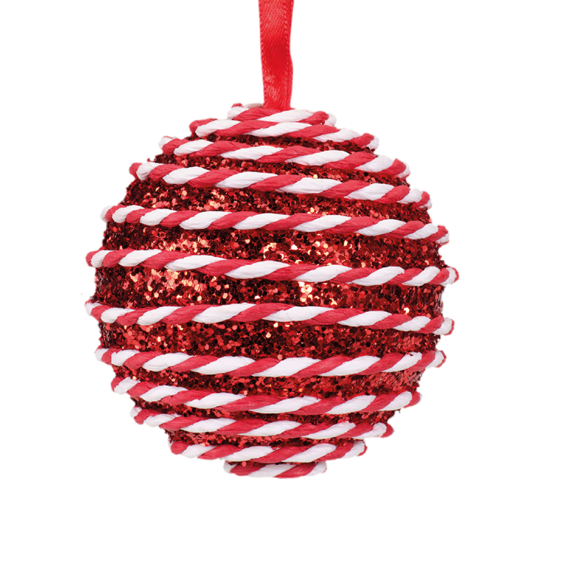 Pallina di natale assortite bianche e rosse di glitter Ø10 cm