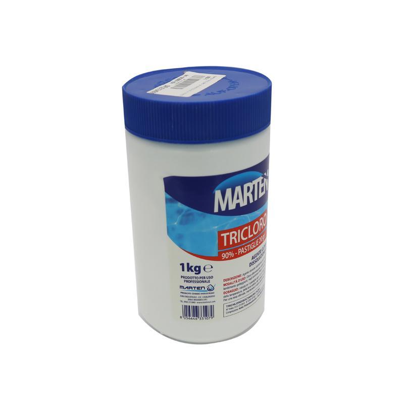 Pastiglie da 20 grammi di tricloro a lento rilascio - confezione da 1 kg - marca Marten