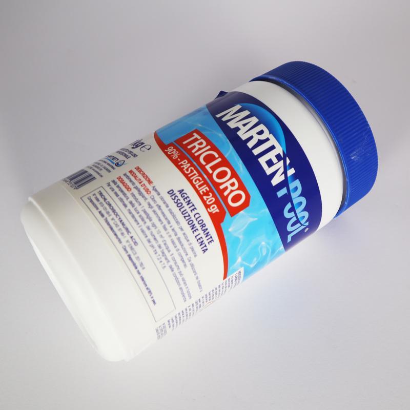 Pastiglie da 20 grammi di tricloro a lento rilascio - confezione da 1 kg - marca Marten