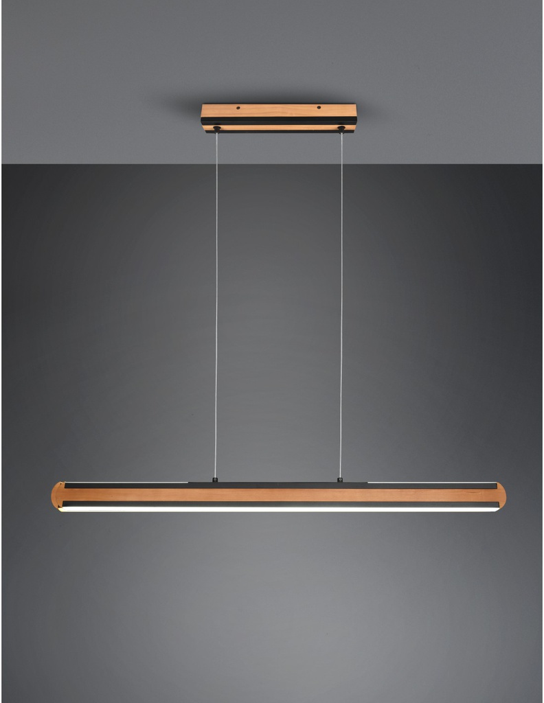 Lampadario Ufficio Doppia Emissione Vintage Legno E Metallo Nero Dimmer Deacon Trio Lighting