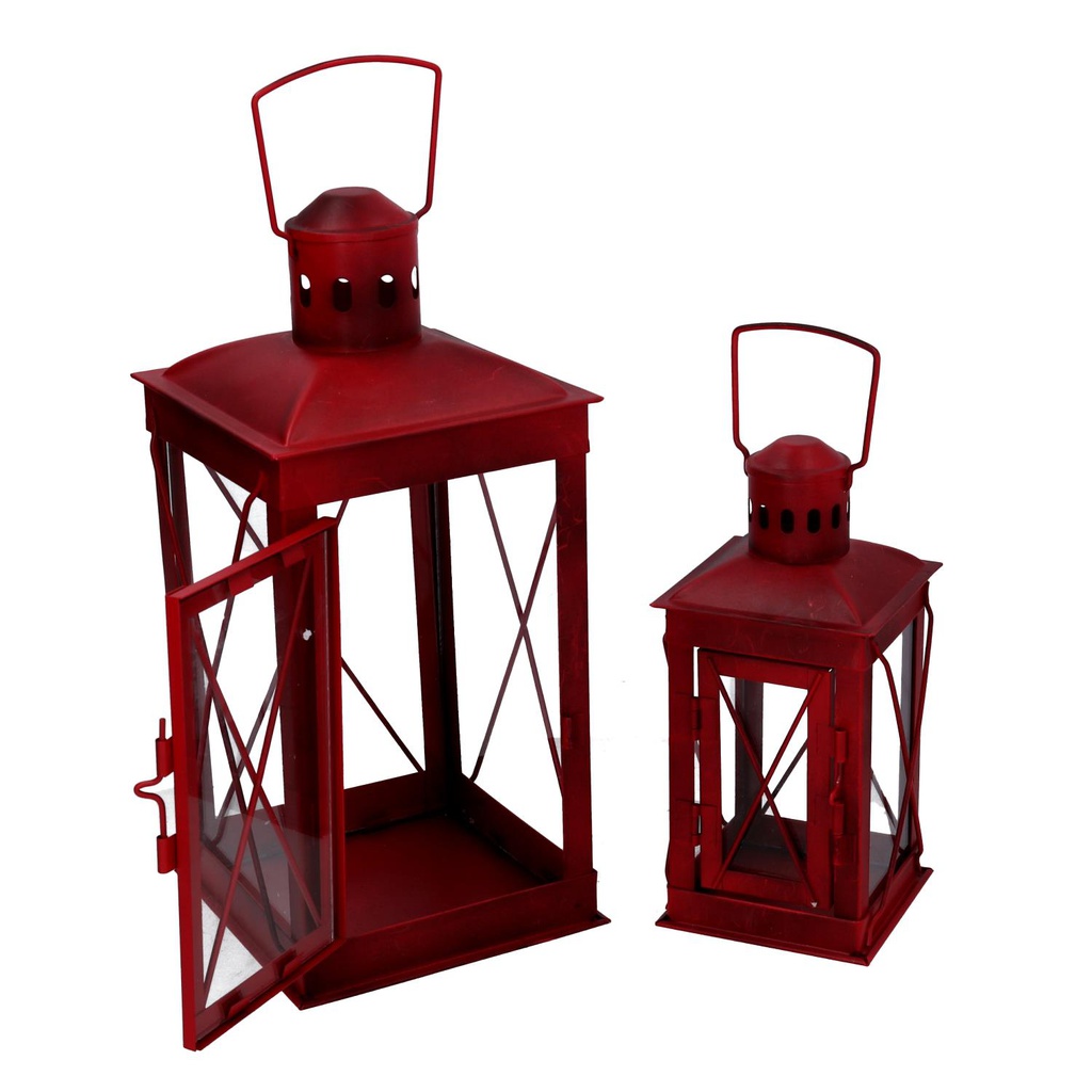 Lanterna metallo 1-2 rosso quadro cm14x14h30
