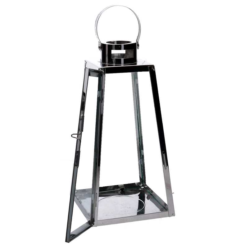 Lanterna metallo 1-3 argento quadro cm20,5x20h47