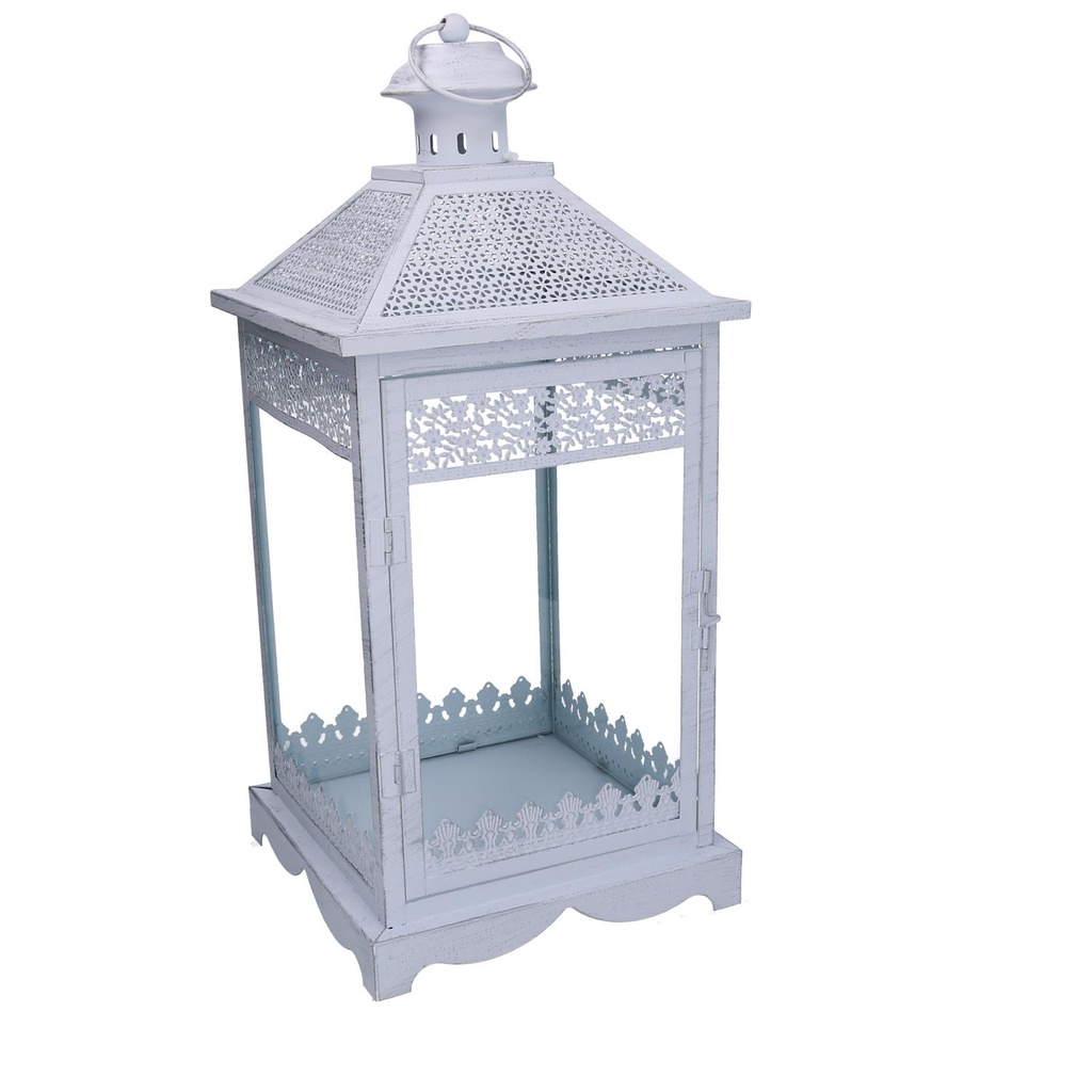 Lanterna metallo 1-3 bianco opaco argentato quadro cm24x24h52,5