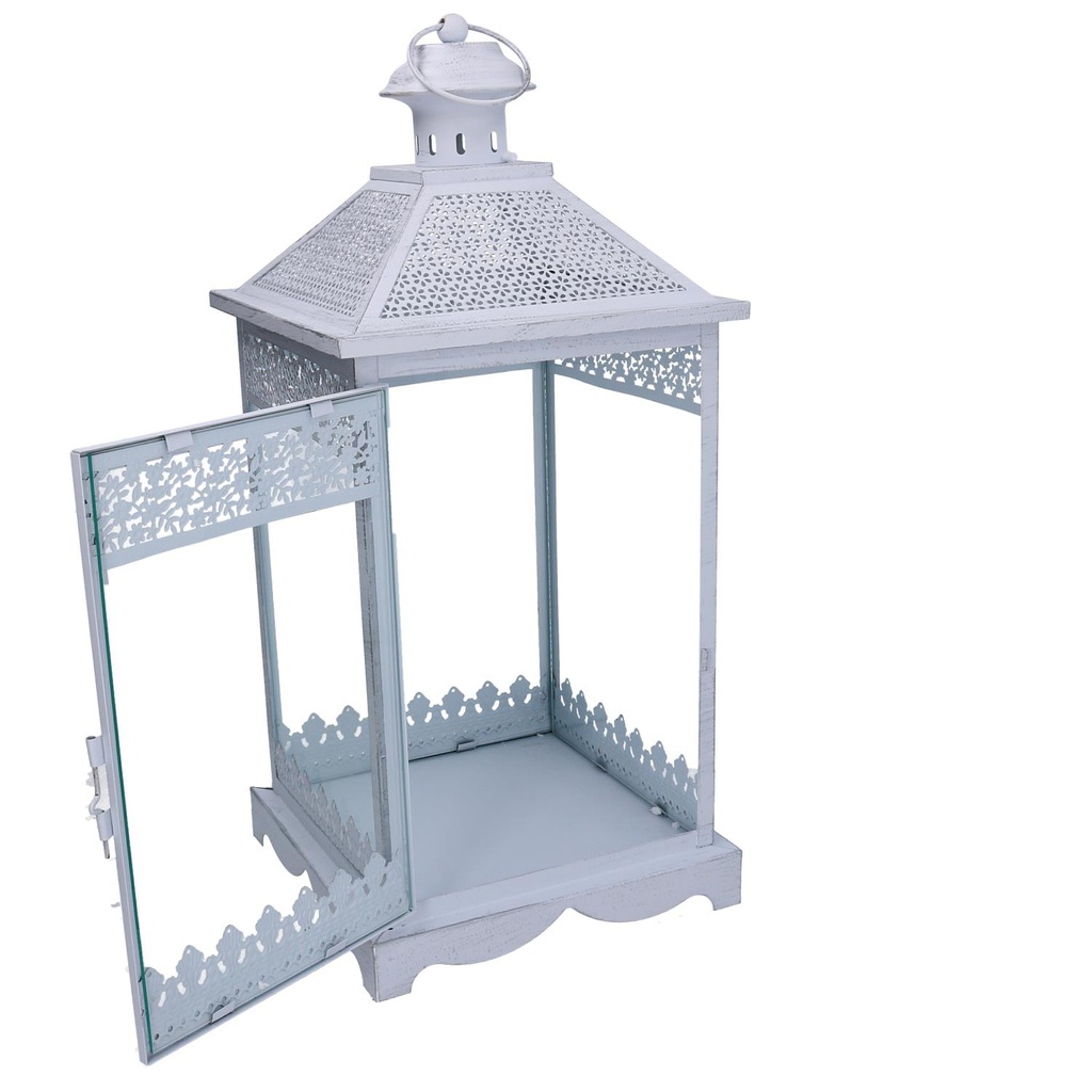 Lanterna metallo 1-3 bianco opaco argentato quadro cm24x24h52,5