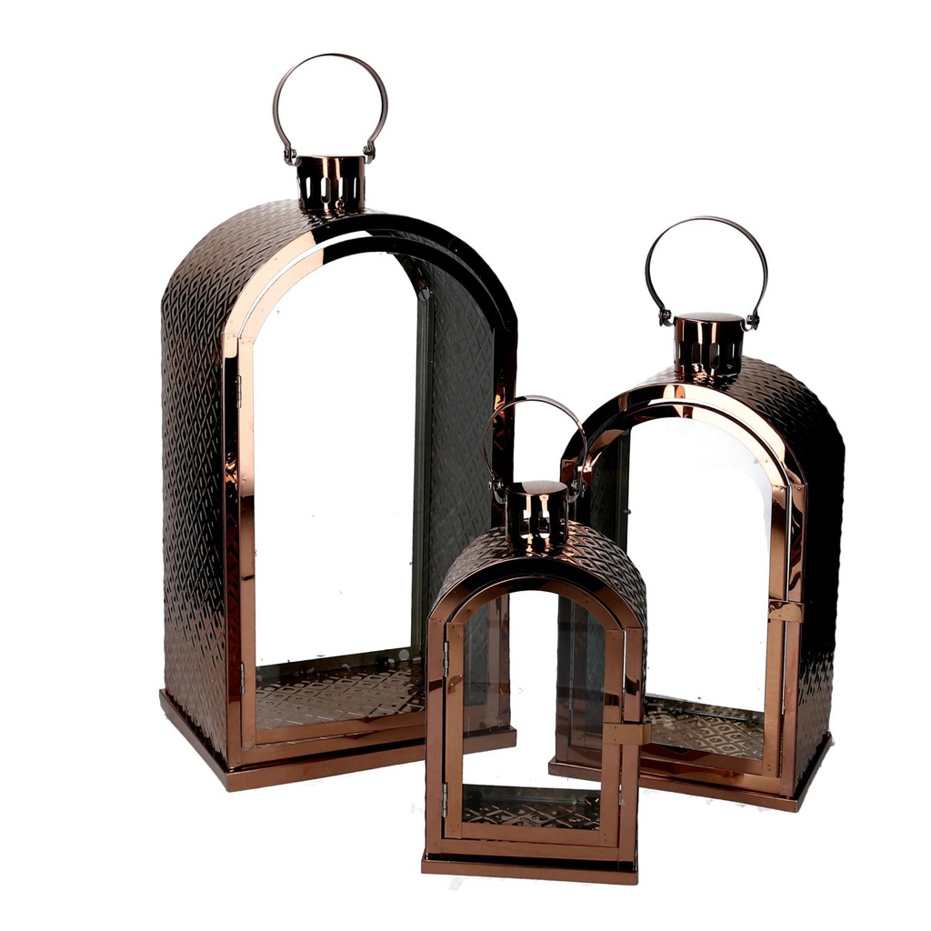 Lanterna metallo 1-3 rame rettangolare cm25x26h49-56