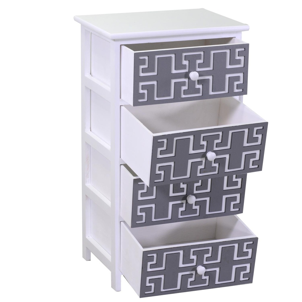 Mobiletto gianna cassettiera bianco grigio 4 cassetti cm 40x29h73