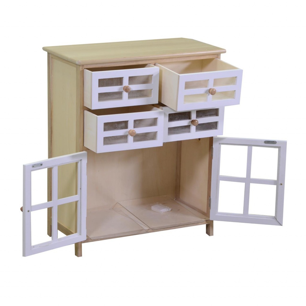Mobiletto naomi 2 ante + 4 cassetti naturale rettangolare cm 60x30h72
