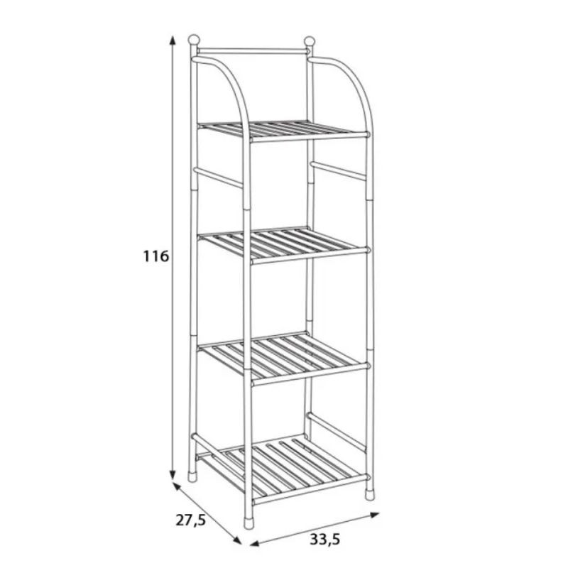 Scaffale da bagno a 4 ripiani con accessorio in metallo di colore nero, altezza 116 cm.