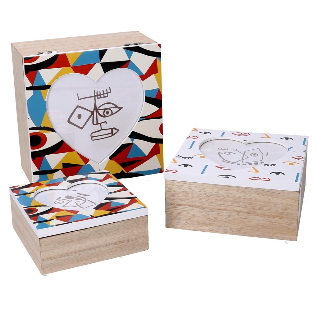 Scatola legno 1-3 multicolor quadro cm 18x18h9