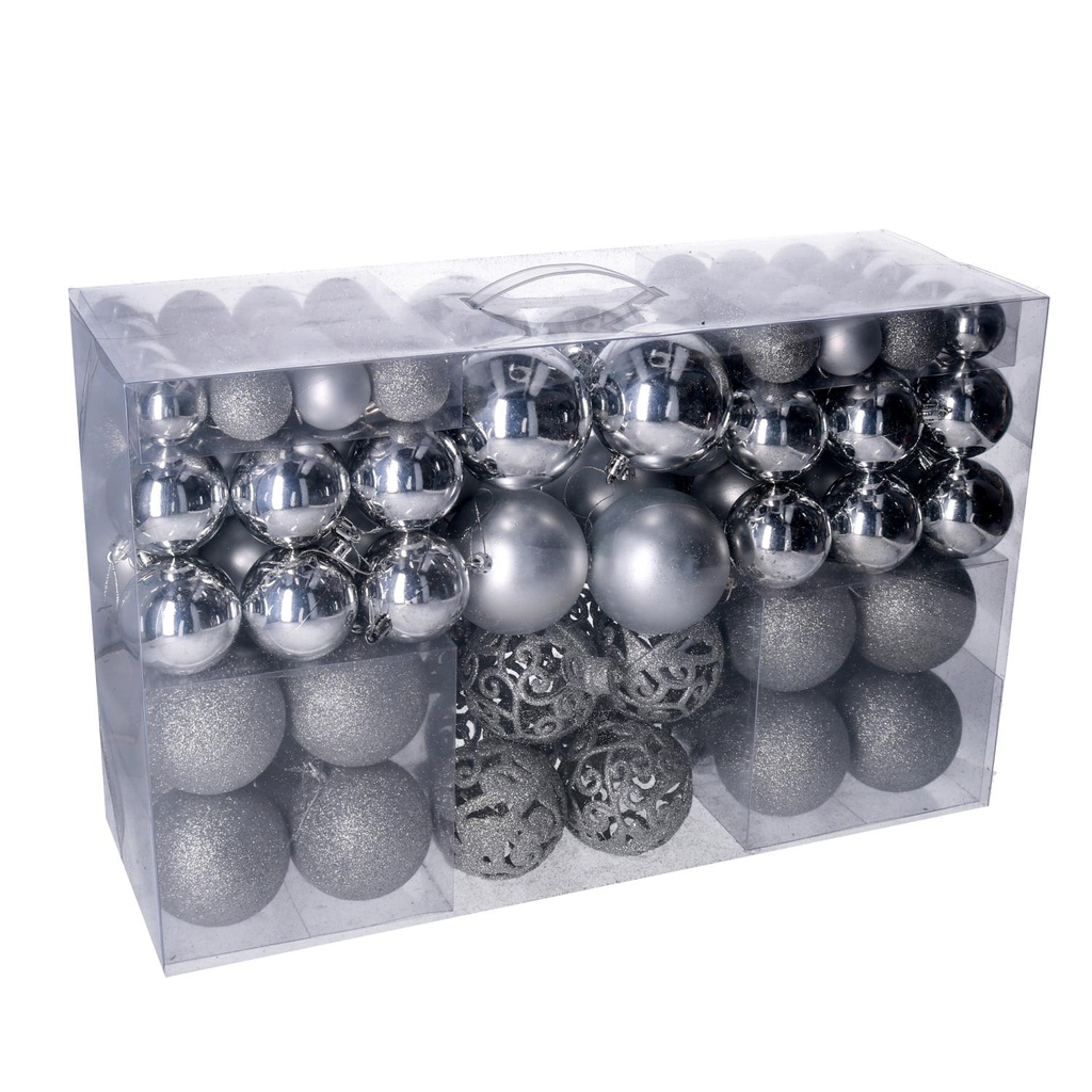 Sfera plastica confezione 100 pezzi argento cmø4,6,8