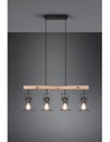 Sospensione Barra Legno 4 Luci Jaipur Industriale Vintage Nero E Legno Trio Lighting