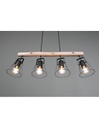 Sospensione Barra Legno 4 Luci Jaipur Industriale Vintage Nero E Legno Trio Lighting