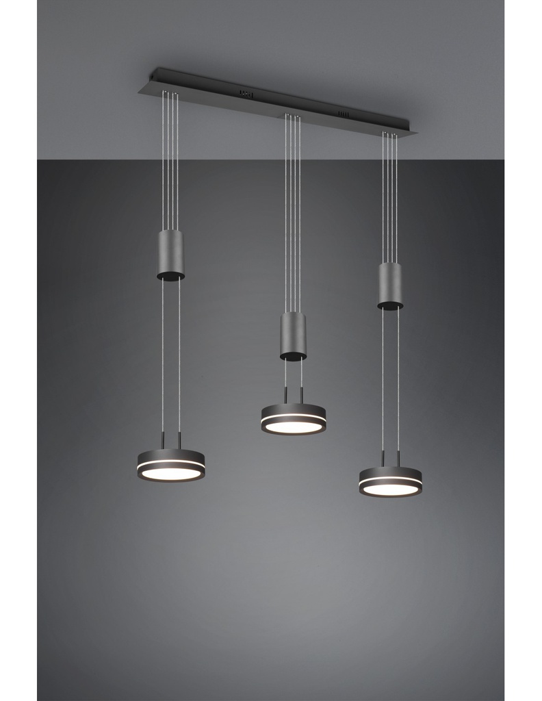 Sospensione Isola Cucina 3 Dischi Led Franklin Antracite Moderno Trio Lighting