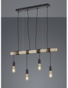 Sospensione Vintage Brody 4xE27 Nero Legno Trio Lighting