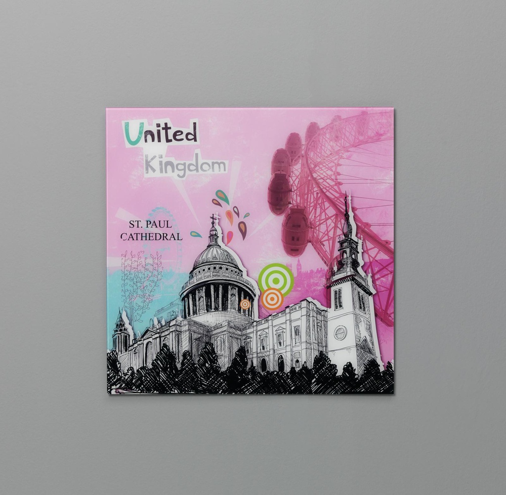 Stampa su vetro 70x70 cm con tela multicolore 