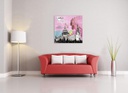 Stampa su vetro 70x70 cm con tela multicolore 
