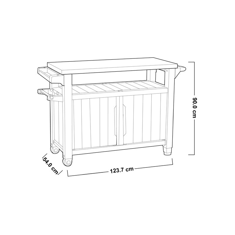 Tavolino In Resina  per  barbecue 2 ante colore grafite 123,7x54xh.90h cm
