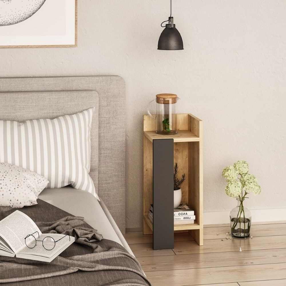 Tavolino di design Elos colore rovere oak pannello antracite 25x25x60h destro EFFEZ