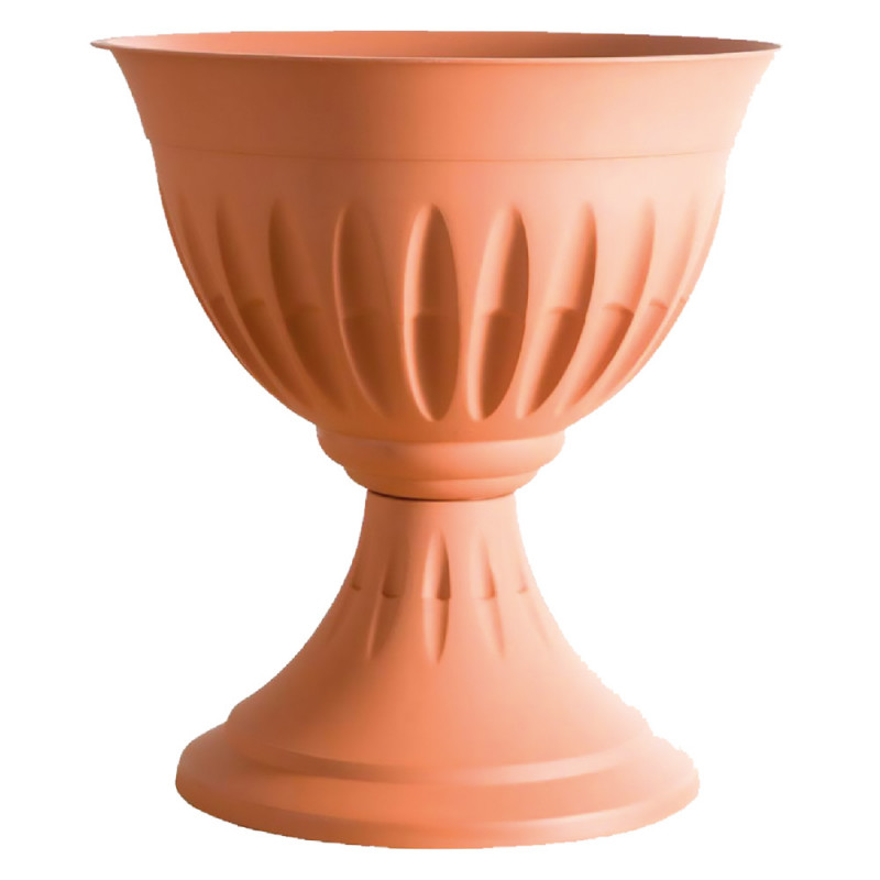 Vaso in PVC a forma di calice con diametro di 43 cm e altezza di 46 cm, capacità di 20 litri, colore grigio.
