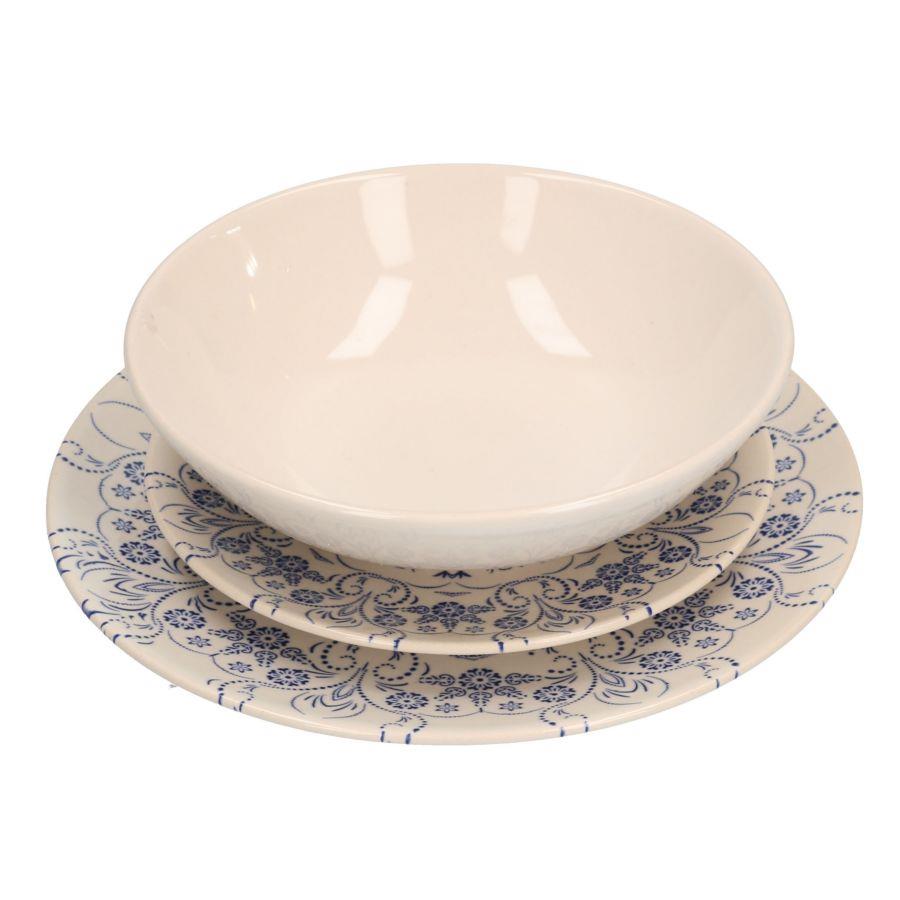 Servizio di piatti pz 18 con decoro azzurro-crema