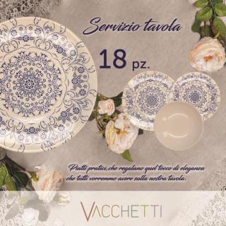 Servizio di piatti pz 18 con decoro azzurro-crema