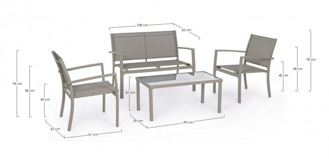 Set  salotto tortora in metallo