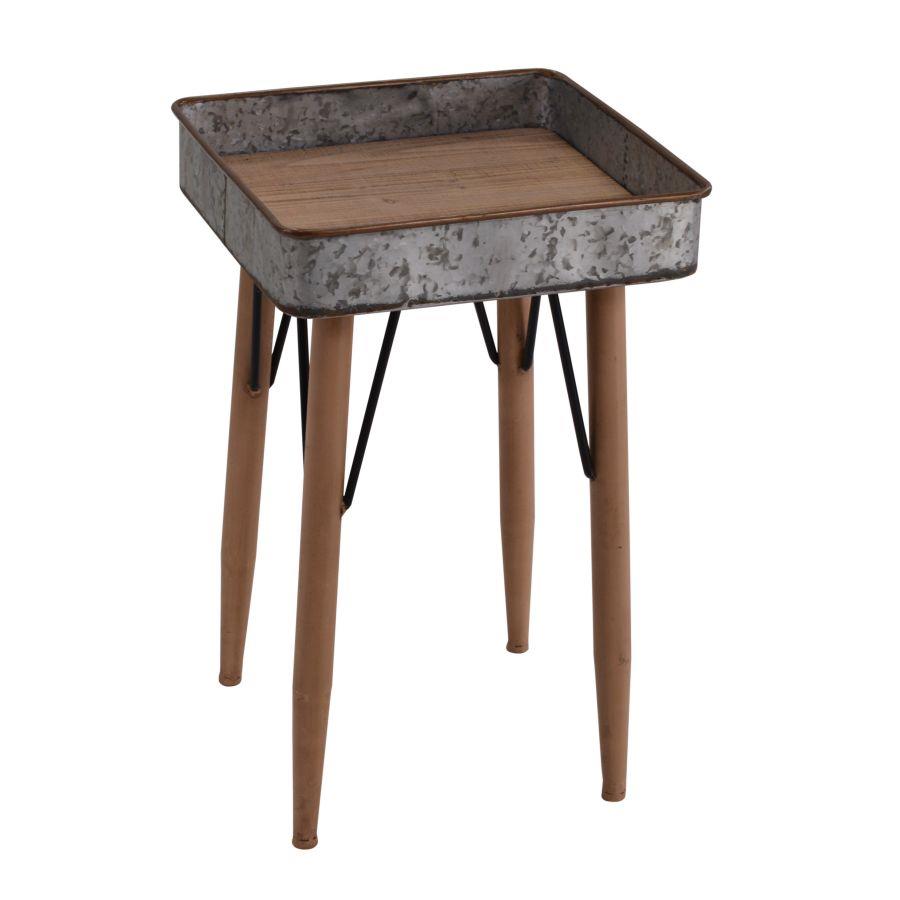 Tavolino vintage vassoio in metallo quadrato 41x41xh.68.5 cm