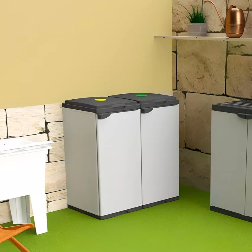 Mobile Pattumiera Raccolta Differenziata con Doppia Apertura - 80/110 lt - 68x39,5x85 cm