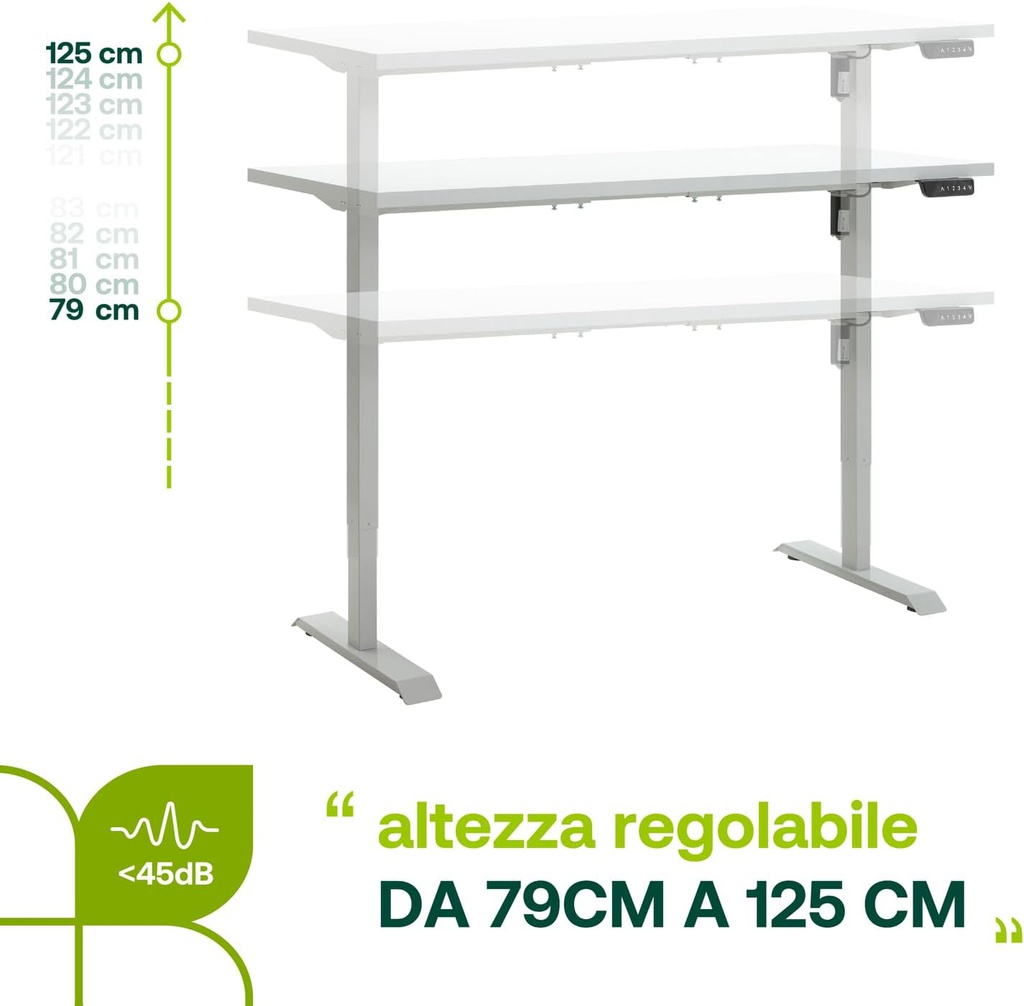 Scrivania Regolabile in Altezza Standing Desk con 4 Altezze Scrivania Elettrica con Motore e Display 150x69 cm Bianco Laccato e Bianco
