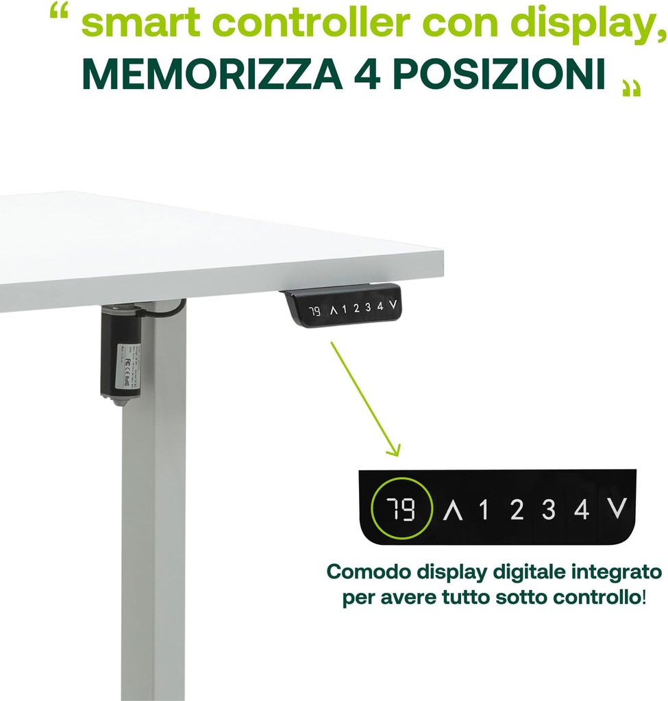 Scrivania Regolabile in Altezza Standing Desk con 4 Altezze Scrivania Elettrica con Motore e Display 150x69 cm Bianco Laccato e Bianco